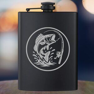 Personalized Sea Nautical Jumping Fish Black Flask